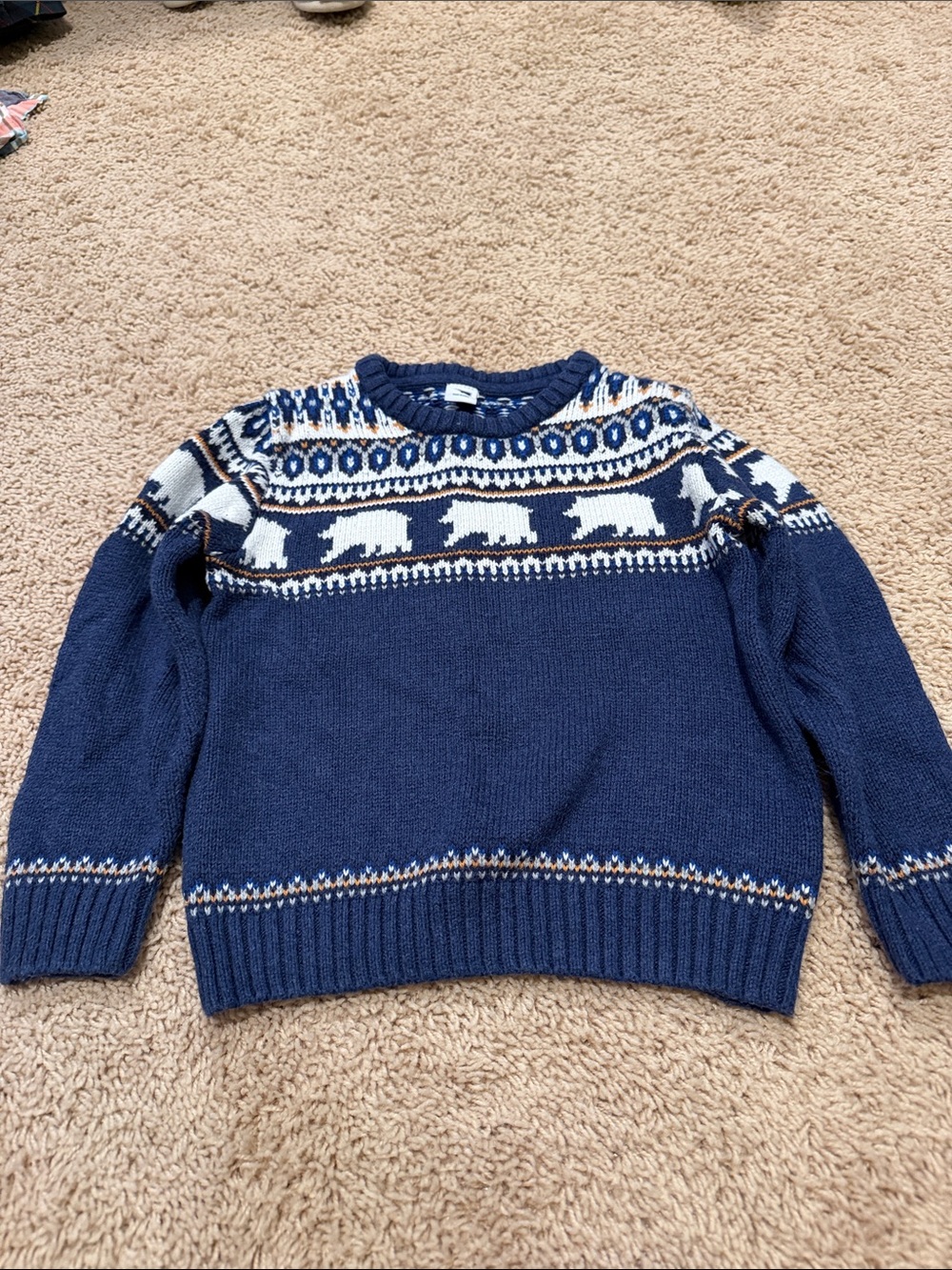 Janie and Jack Navy Fair Isle Polar Bear Knit Sweater